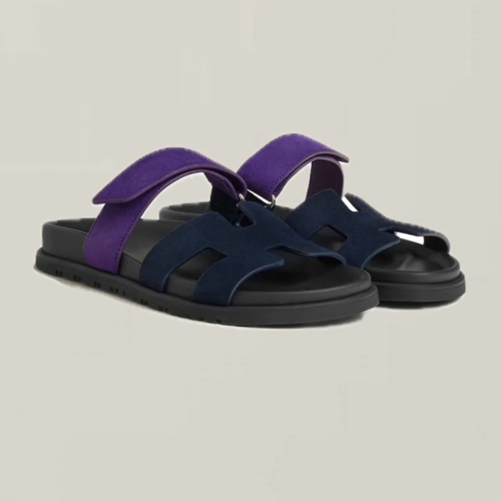 Hermès Bleu Marine/Violet Majorette Chypre Sandals
